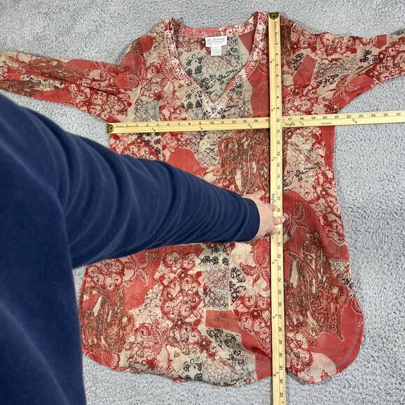 Raiment Fashions Polyester Silk Boho Red Top Blouse M Sheer Women Embroidered - Picture 4 of 6